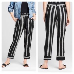 High waist linen blend striped pants 10
